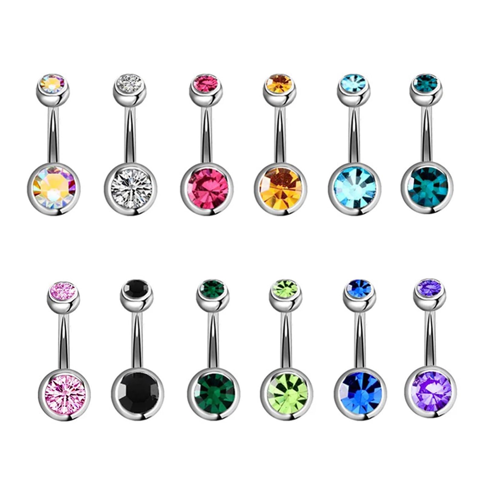 Aucuu 14G Acero Inoxidable Piercing Ombligo Barra Curvada Circonita CZ Cúbica Perla Joyería