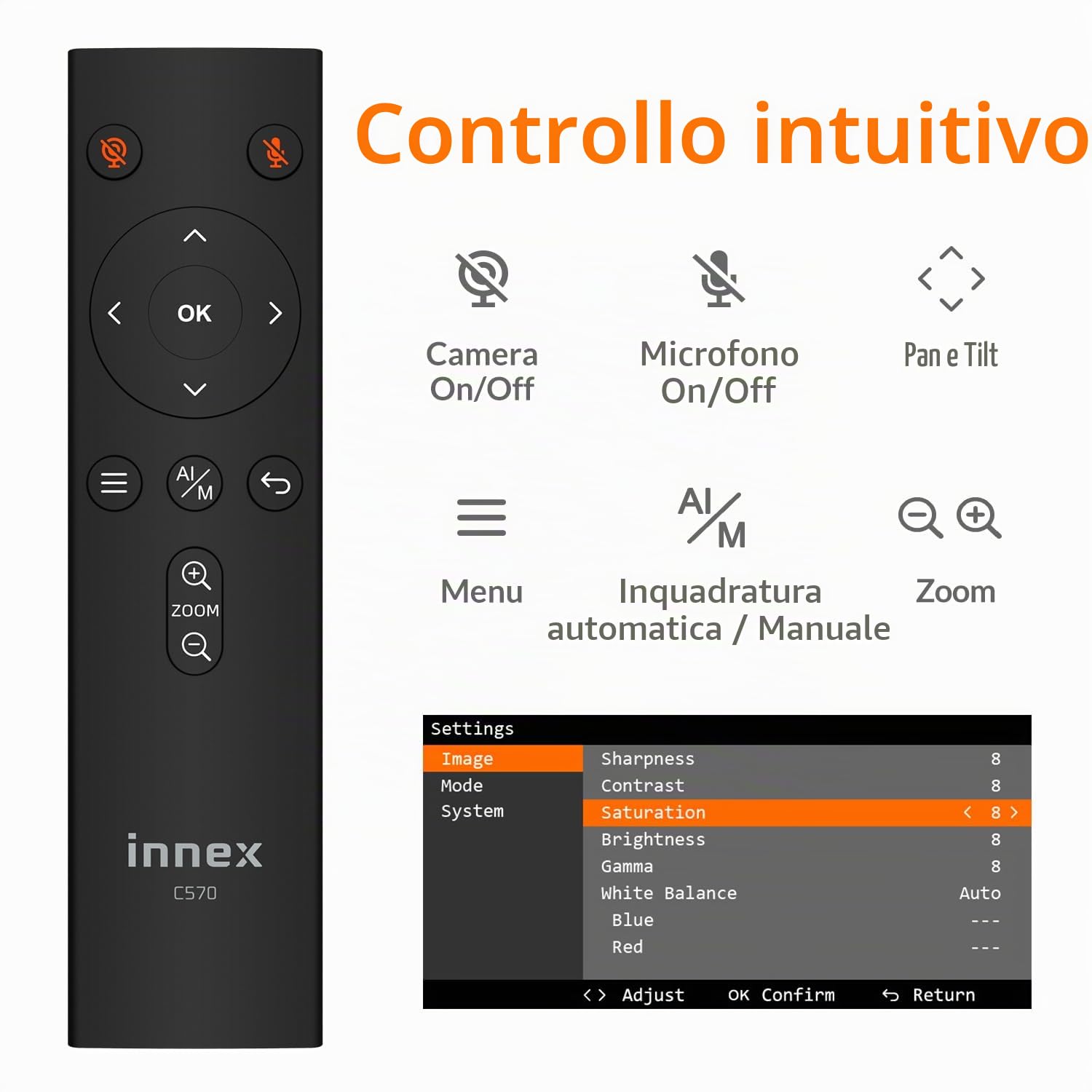 Innex C570 Webcam 4K Grandangolare da 120° con Tracciamento IA & ePTZ | Innex C570 Webcam 4K Grandangolare da 120° con Tracciamento IA & ePTZ