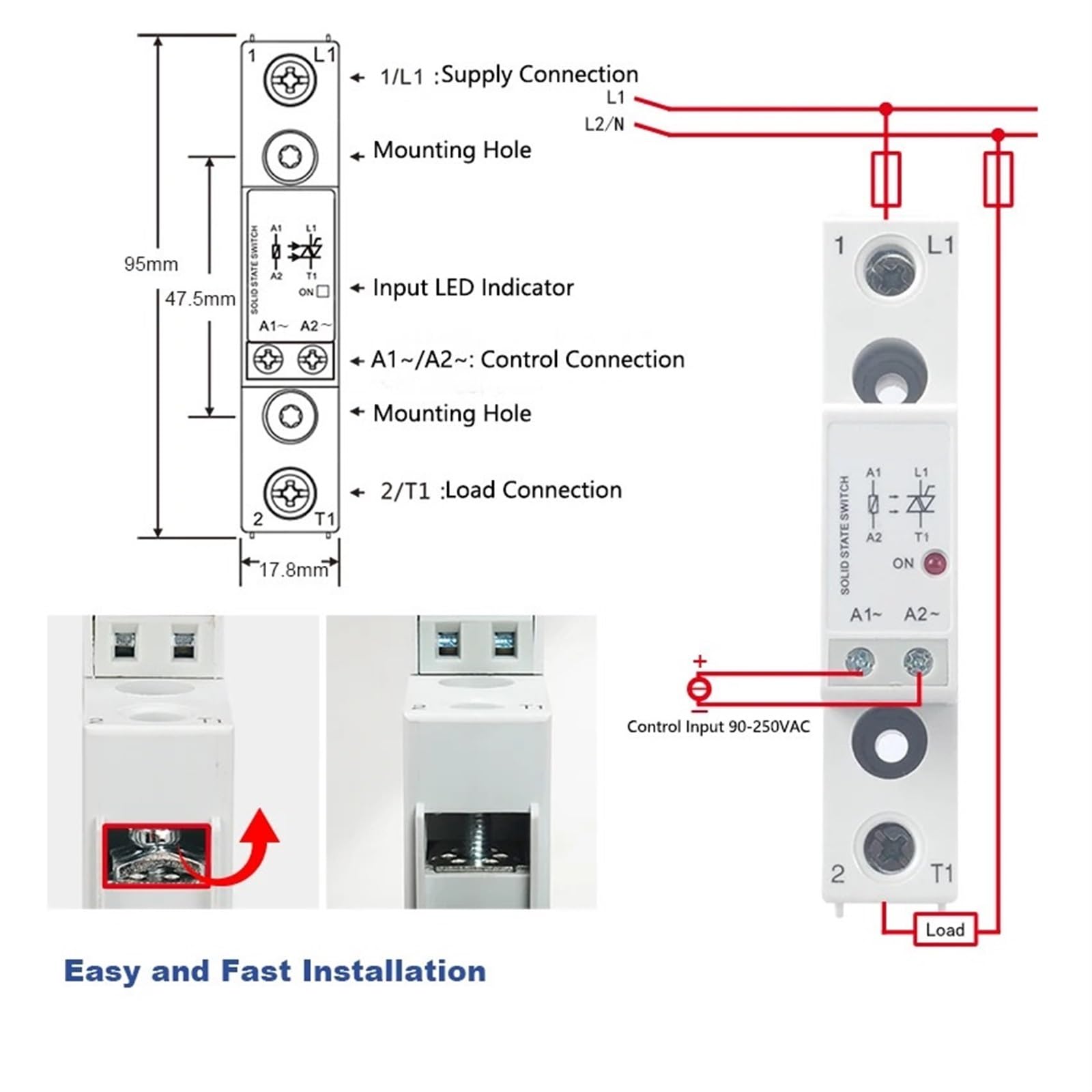 TRA48A10L 10A disipador de calor relé de estado sólido CA 90-250VAC entrada salida 90-480VAC tablero de relé de Control de voltaje y módulo carril Din