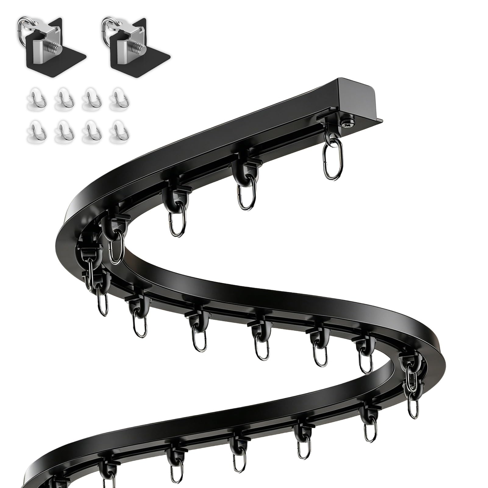 ZXGSXIOU Bendable Ceiling Mount Curtain Track for Bay Windows, Recessed Hidden Glider Rail with Hooks, Silent Smooth Drapery Pole, 11.5ft Length
