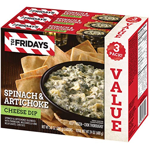 T G I Fridays Spinach & Artichoke Cheese Dip Value Pack Frozen Snack (3 ct Box, 8 oz Cartons)