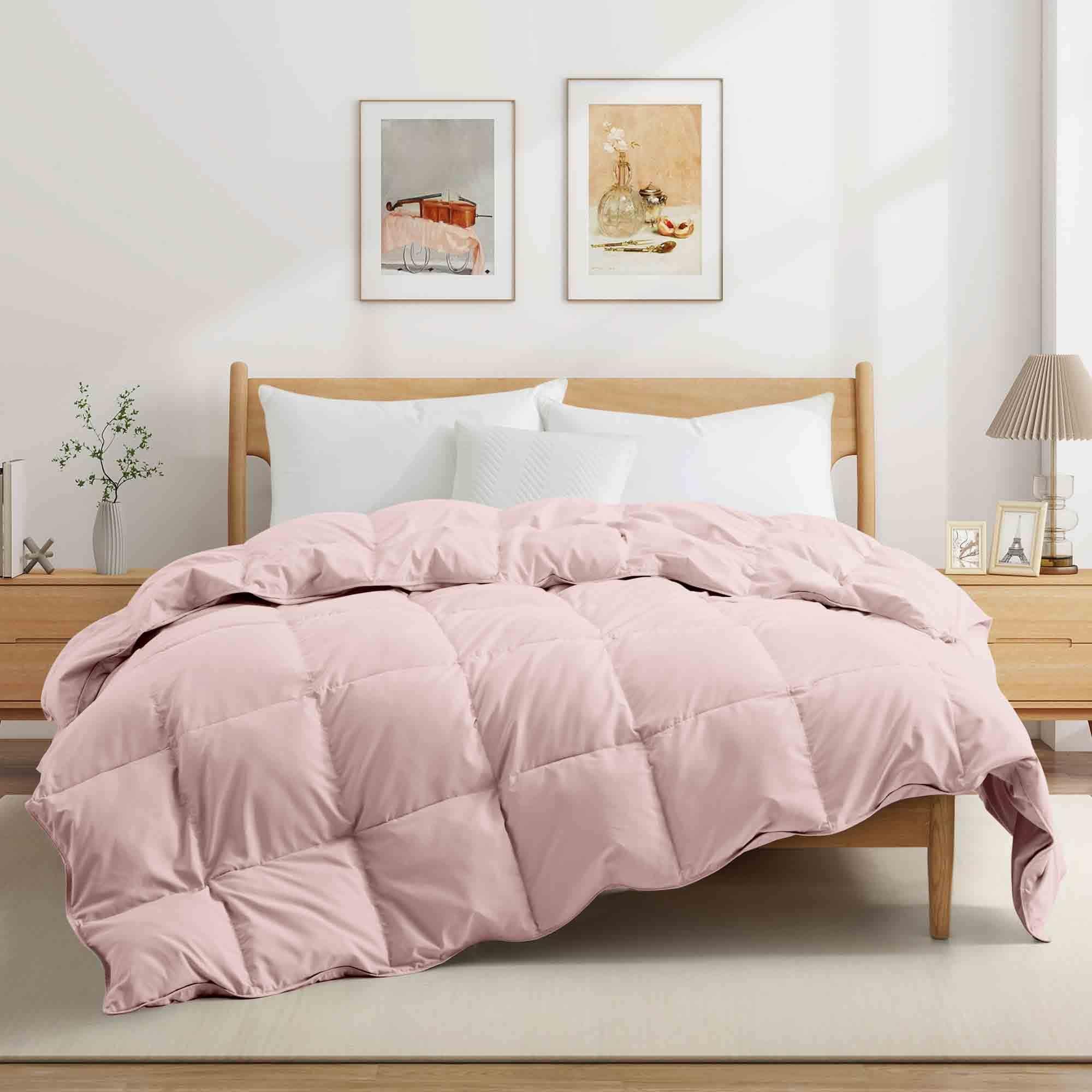 Lightweight White Feather Down Fluffy Comforter Duvet Insert Queen/Full - Pink