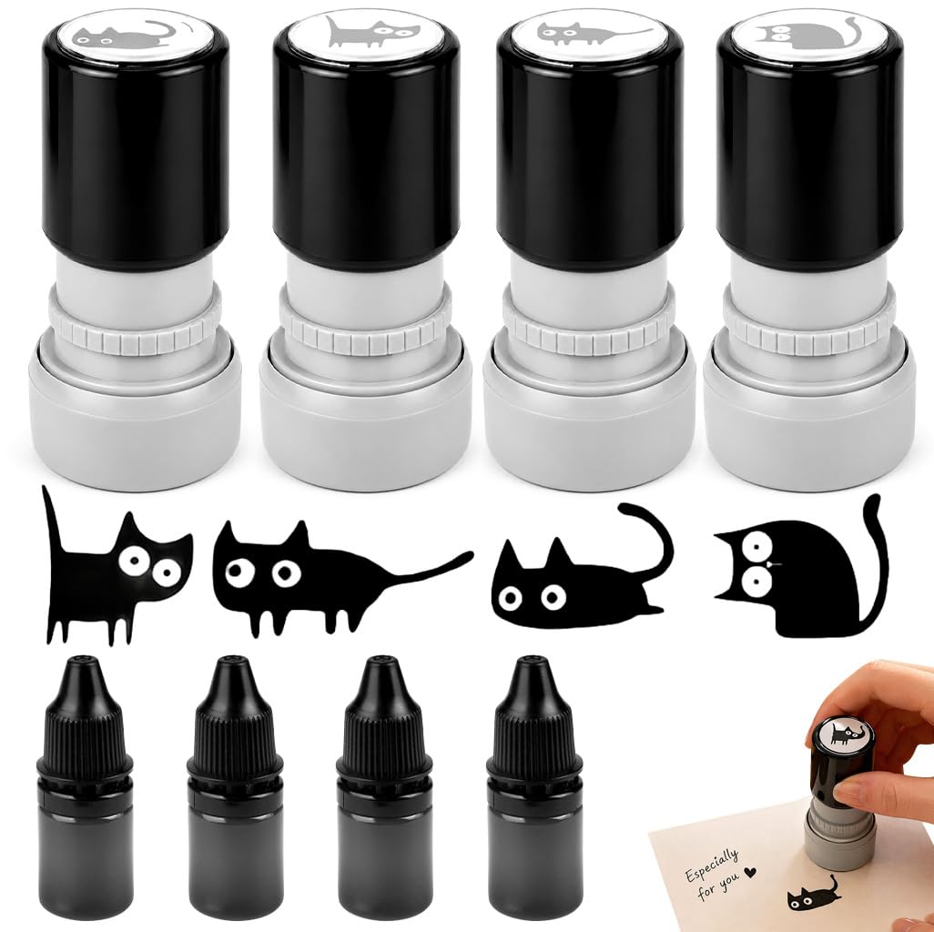 4PCS Cute Cat Stamps for Crafting, Teacher Stamps as Birthday Gifts