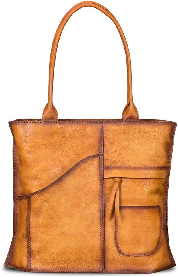 IVTG Genuinel Leather Shoulder Bags Women Vintage Handmade Tote Bag Purse Top Handle Large Capacity Satchel