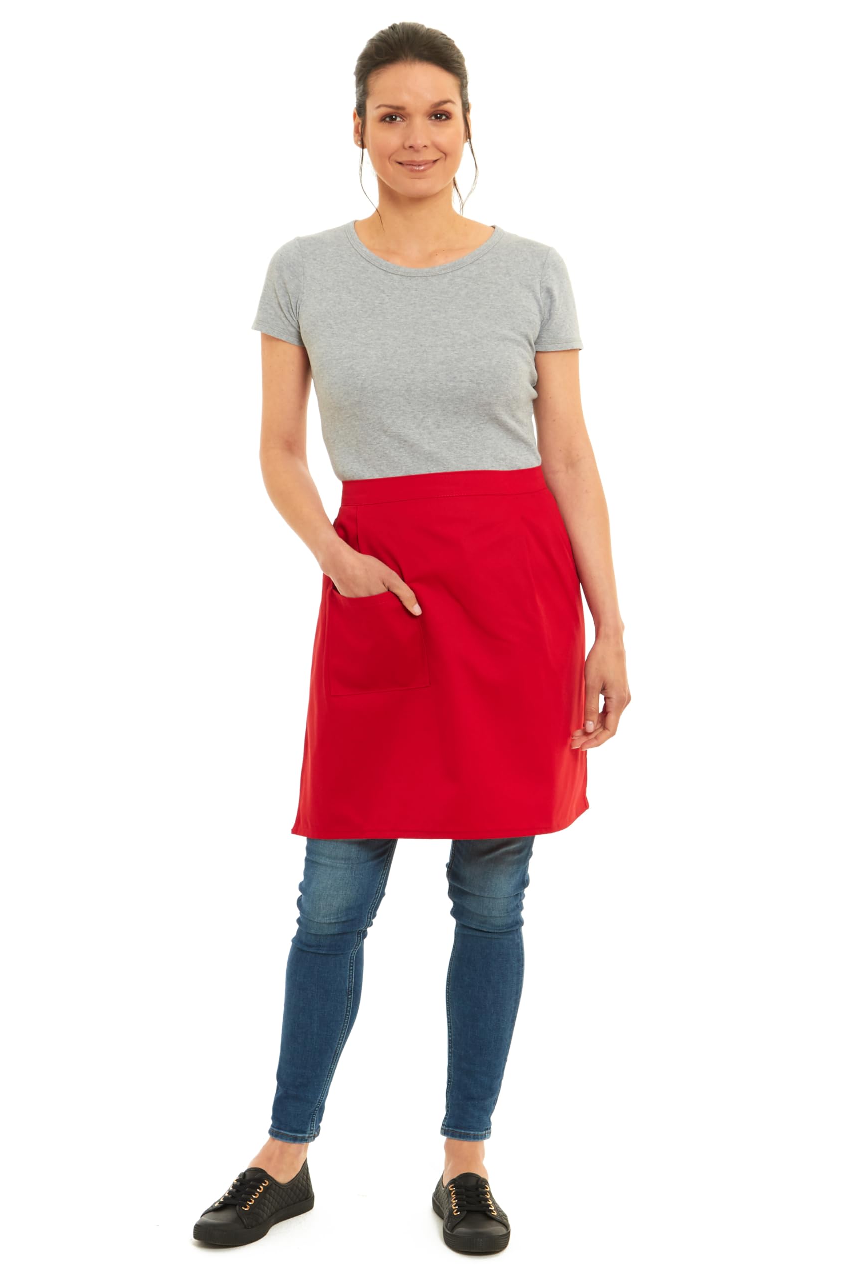 Tesmark Men's Red Plain Half Aprons For And Wo With Pockets, One Size Plain Colour Versatile Aprons Ideal For Home Chef Waitress Bbq And Professional Use (Red)