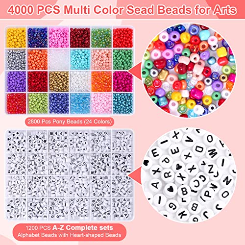 5000Pcs 4Mm Seed Beads And Letter Beads 24 Colors Glass Beads Kit With 1200Pcs Alphabet Beads For Jewelry Making, Jewelry Beads Set For Necklace Earring Diy Craft Jewelry Making Girls Christmas Gifts #TOP3