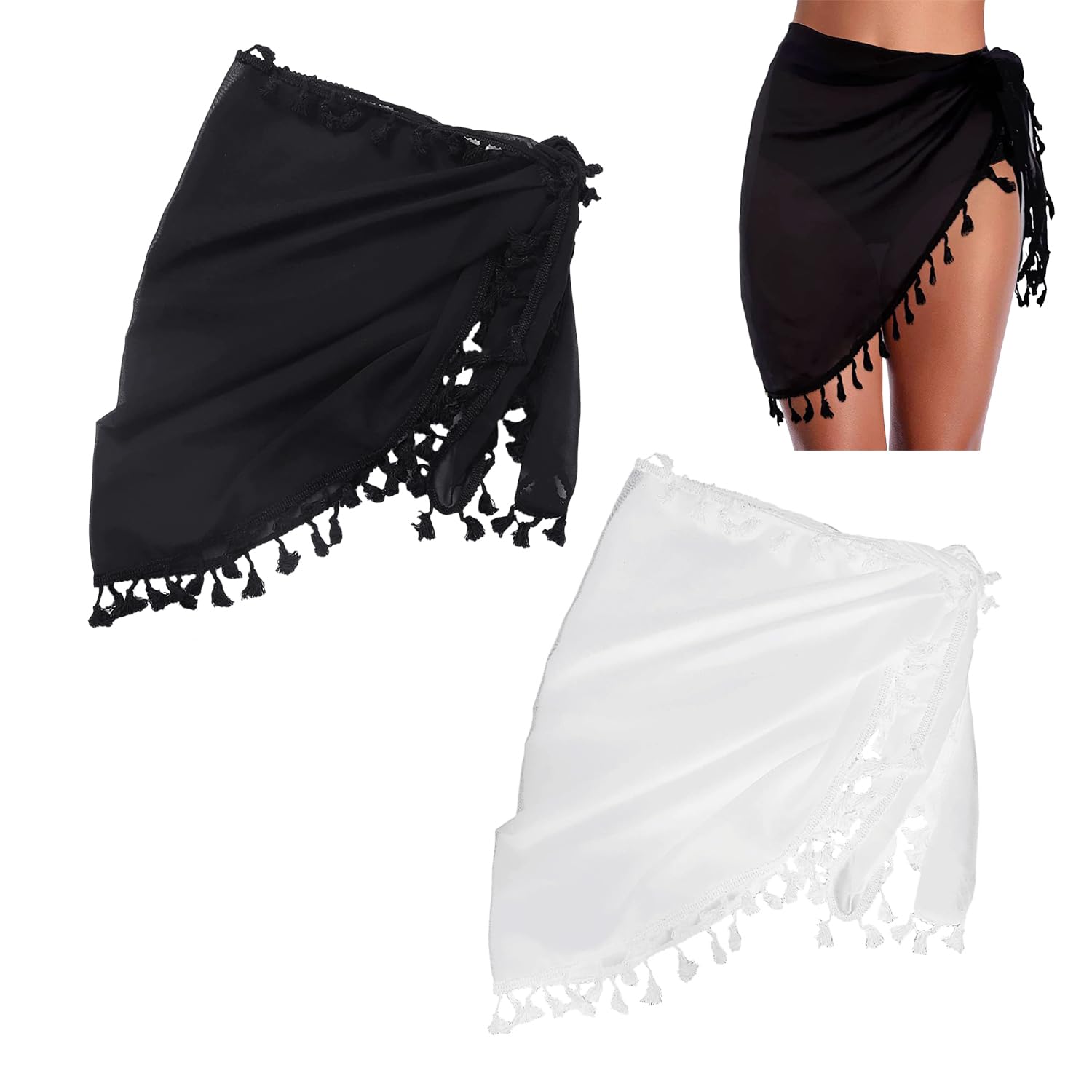 HDGSAFD Paquete De 2 Vestidos De Playa para Mujer, Falda Cruzada para La Playa, Falda con Flecos Pareo, Bufanda De Gasa para La Cadera, Se Puede Usar como Traje De Baño, Pareo