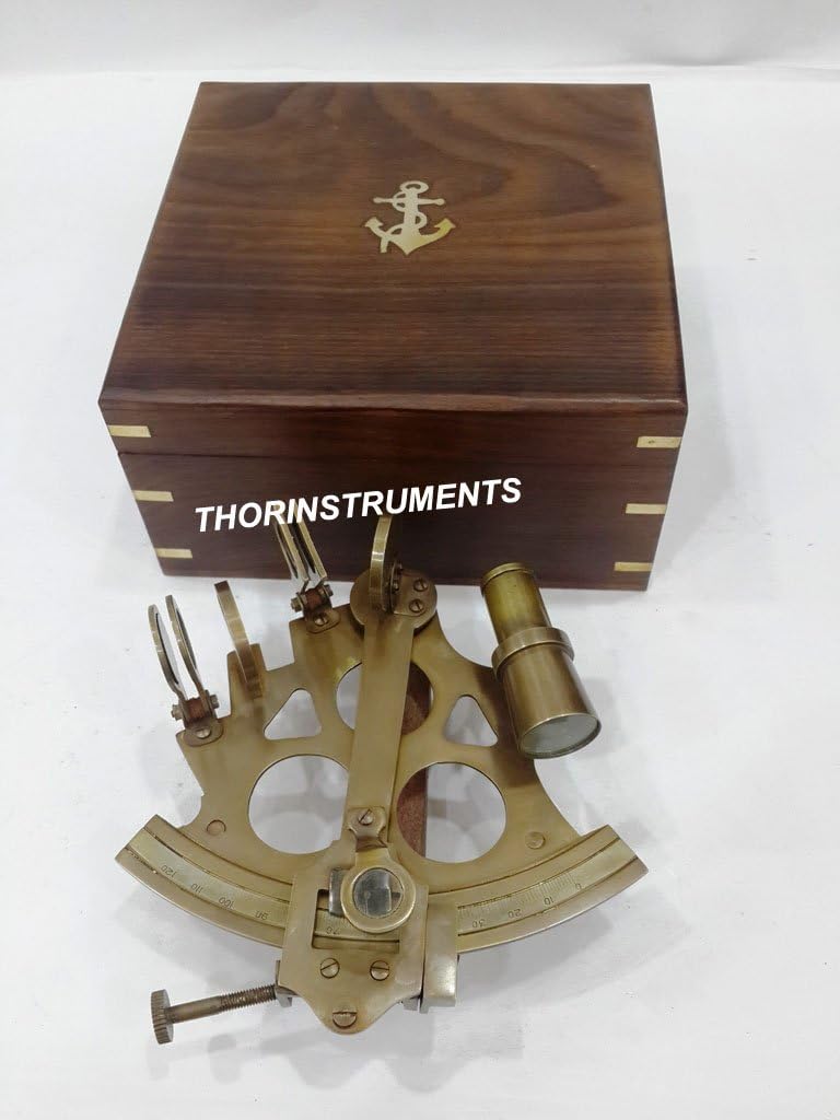 Antique Brass Collectible Nautical Marine Sextant w/Wooden Box Rustic Vintage Home Decor Gifts