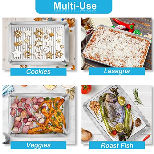 Teamfar Lasagna Pan With Lid, 12.4 Inch Stainless Steel Rectangular Textured Roasting Baking Cake Pan With Lid, Corrugated Bottom & Deep Side, Healthy & Heavy Duty, Dishwasher Safe - (1 Pan + 1 Lid) #TOP4