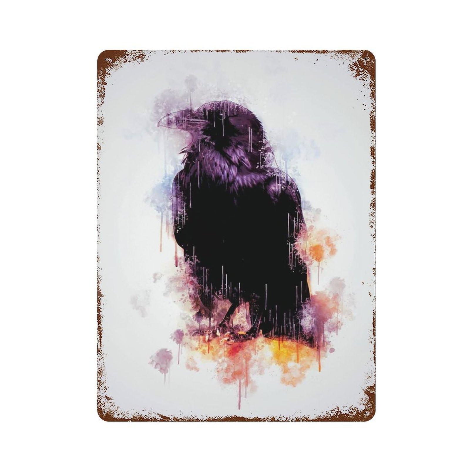 Raven 15.7"x11.8" Aged Metal Wall Plaque, Retro Wall Decor for Farmhouse, Kitchen And Entryway Decor