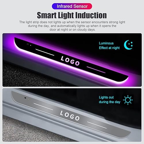 Miniatura 3 de Juego de 4 tiras de luces LED magnéticas para umbral de puerta de automóvil, sin cableado, luces de cortesía de bienvenida, detección automática,