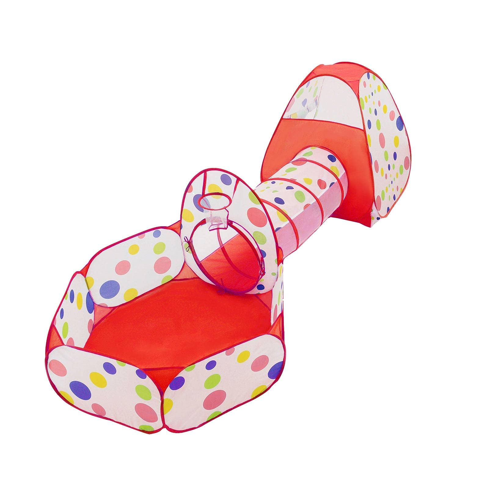 Supernic Kids Play Tent 3 In1 Teepee Toddler Crawling Tunnel Ball Pool Foldable Washable Pop-Up Game Tent for Indoor Outdoor Baby Games Tunnel(Red)