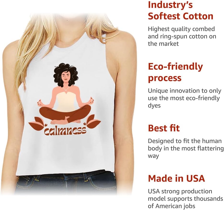 Meditation Design Racerback Cropped Tank - Calmness Women's Tank - Yoga Tank Top