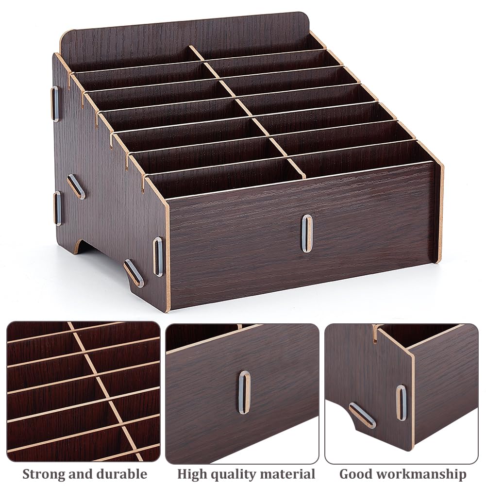 BENECREAT 14 Compartment Detachable Wooden Mobile Phone Storage Box, Coconut Brown Mobile Phone Storage Box - Image 4