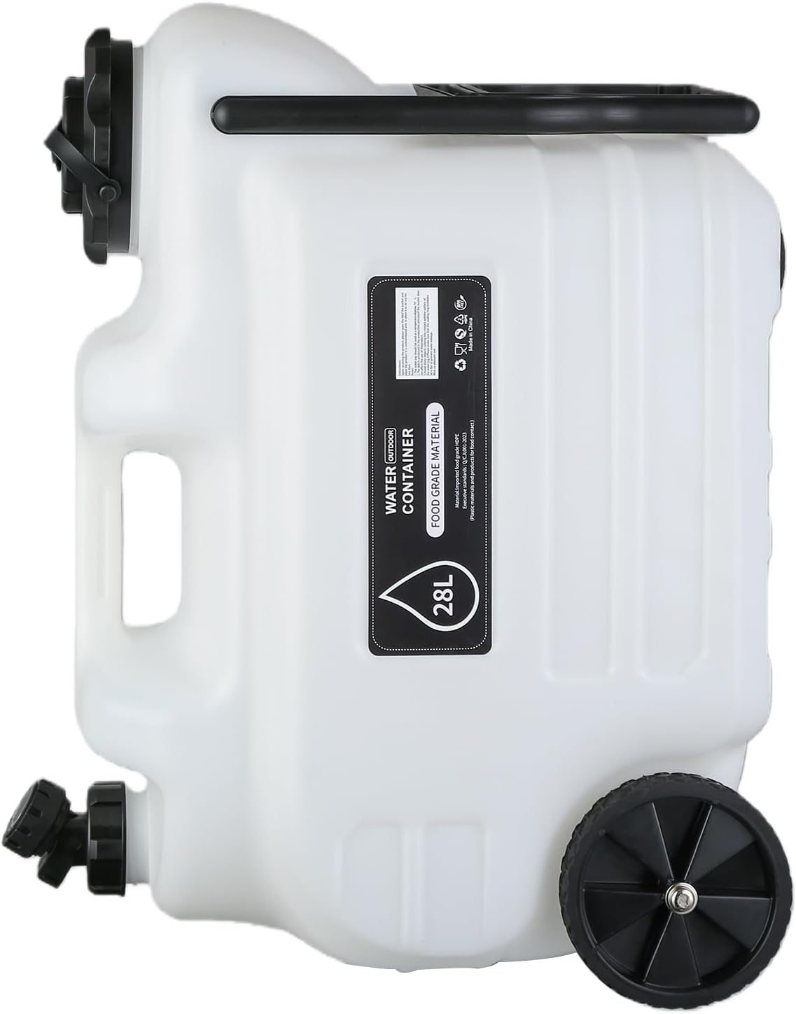 7.4 Gallon (28L) Water Jug with Wheels & Folding Handle, Rolling Wheel Water Storage Tank for Hiking Camping, Portable Emergency Stroage for Camping Outdoor Hiking Picnic Supplies