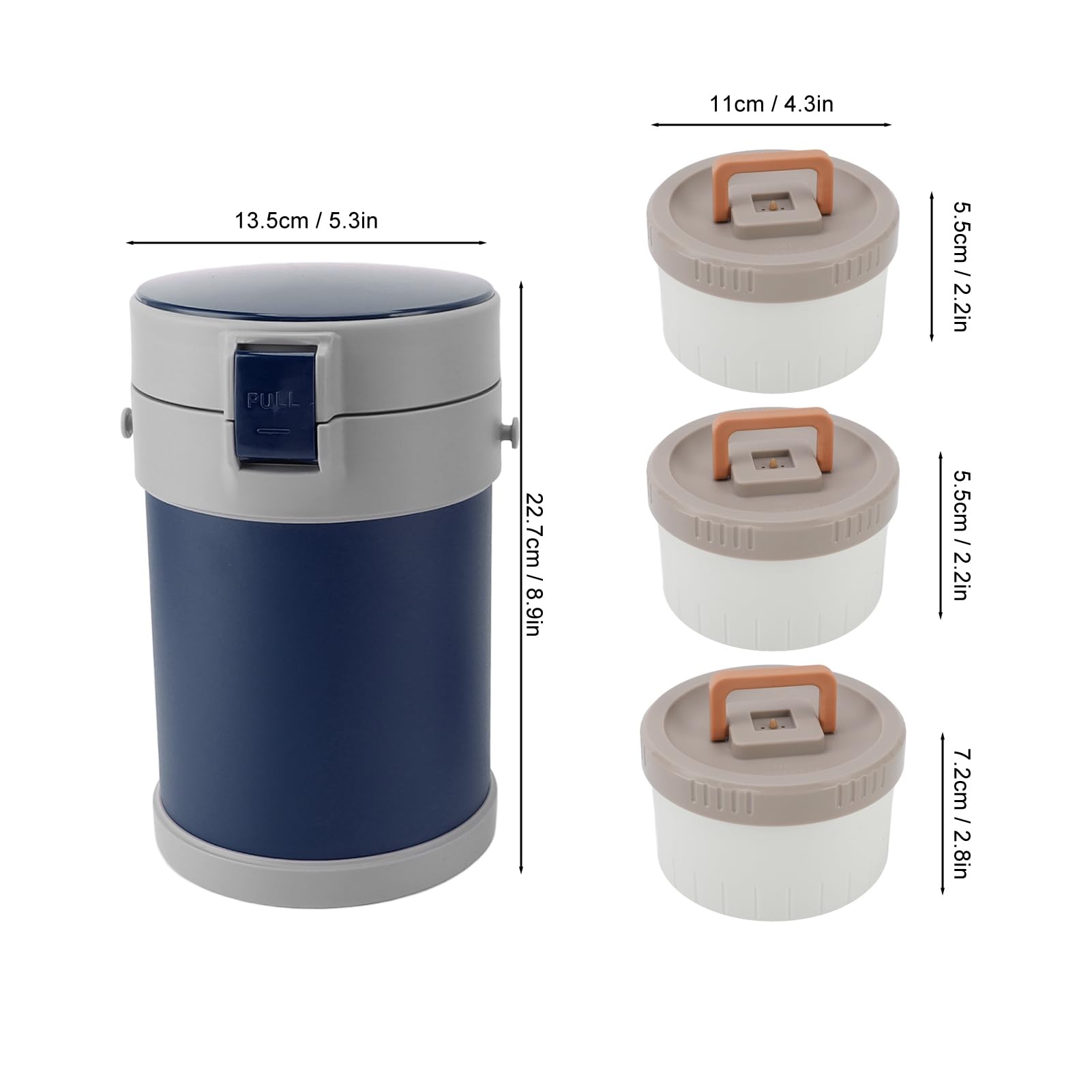 Isolierter Lebensmittelbehälter, 2 L, 3-stöckiges Design (Blau)