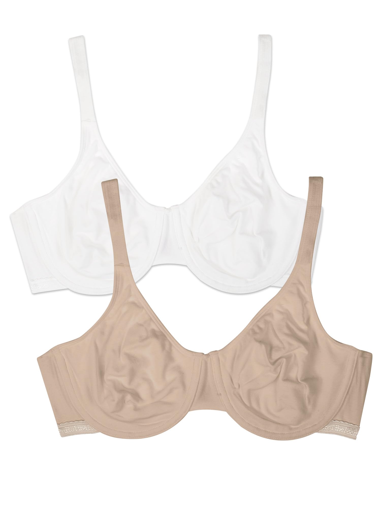 Fruit of the Loom Women's Unlined Underwire Bra-Cotton & Spandex Blend for Natural Shape and Flexibility Full Coverage, Opaque (Pack of 2)