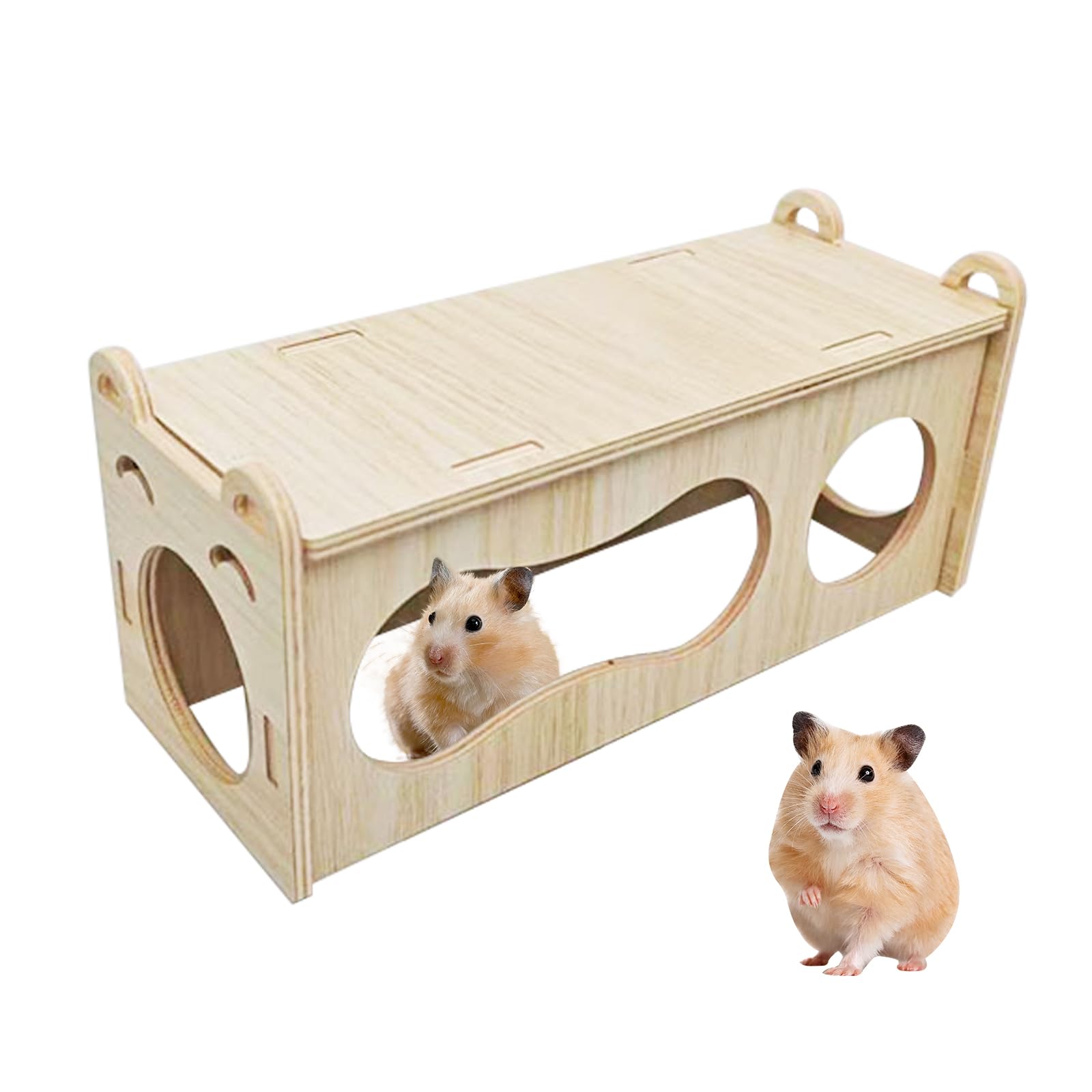 3 Chamber Hamster Hide,Wooden Small Animal Shelter and Exploration Platform,Natural Hamster House for Hamsters,Guinea Pigs,Rats,Gerbils,Chinchillas,Indoor Habitat Décor Hideout Toy (Style A, M)