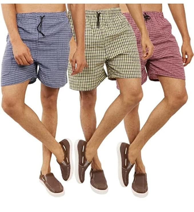 Men's Checkered Boxer Shorts, Multicolour, Drawstring Waist, Pack of 3-image-47