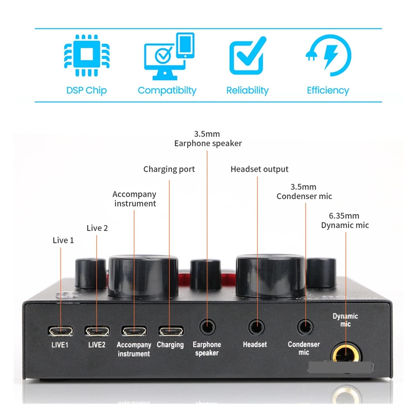 DJ-Equipment für die Party Soundkarte DJ Studio Audio Interface Mischkonsole Aufnahme Kopfhörer -Mikrofonverstärker -Soundmixer Phantom Leistung (Color : V8 Sound Card)