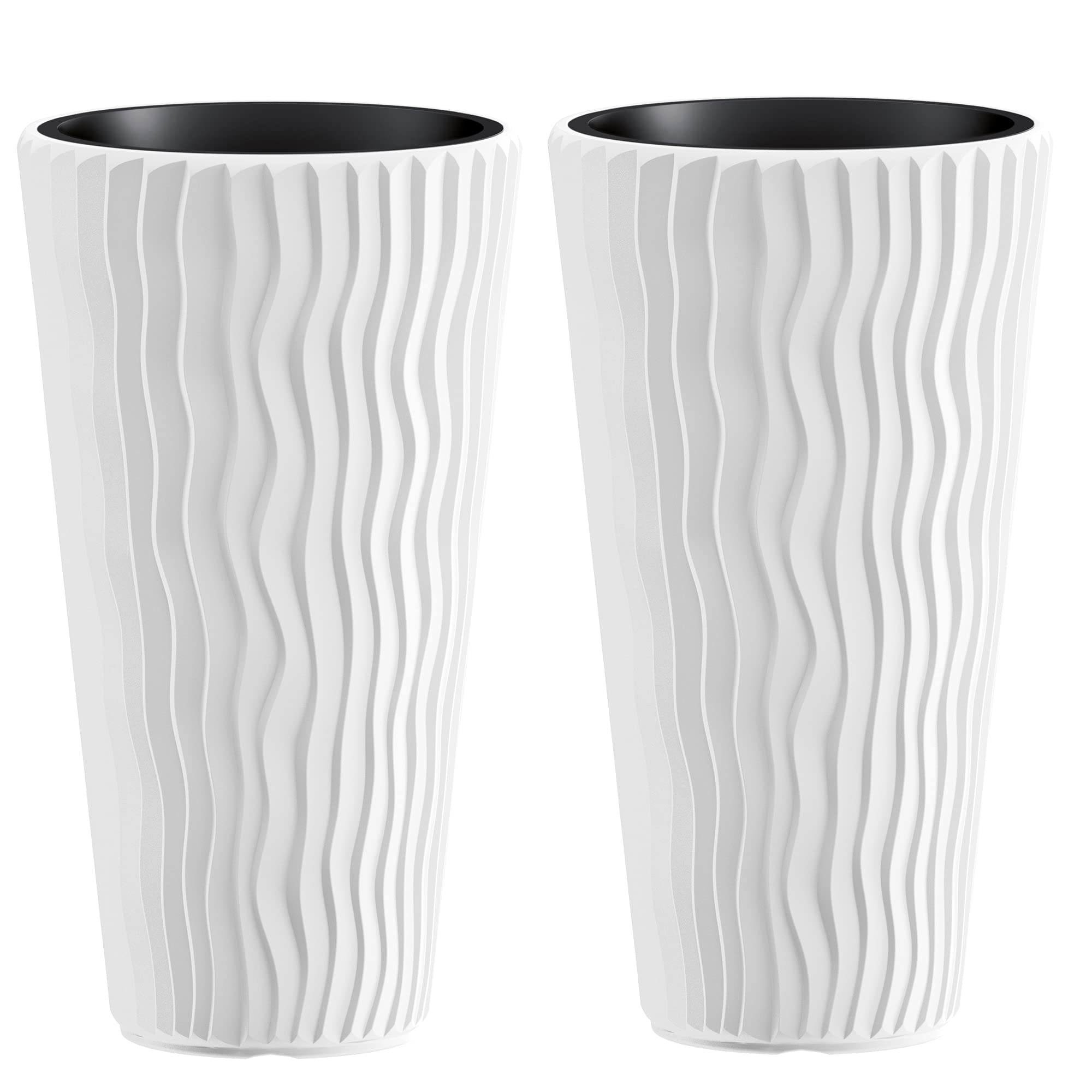 URBNLIVING Stunning Sandy Slim Large Plant Pot Flower Planters Indoor Outdoor Garden (White, 2)