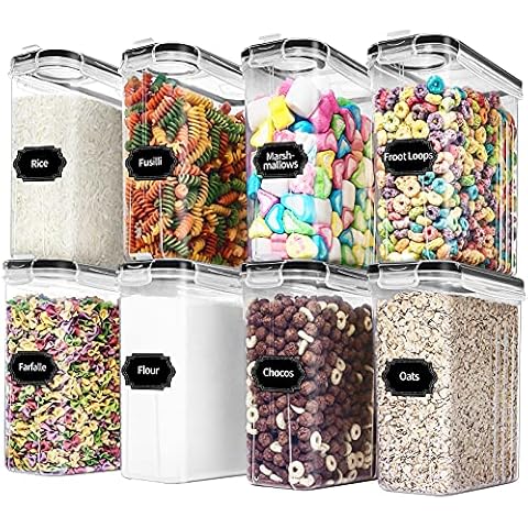 Cereal Containers Storage, Skroam Airtight Food Storage with Lid for Kitchen & Pantry Organization, BPA-Free Plastic Canister, 20 Lables & Marker Cover