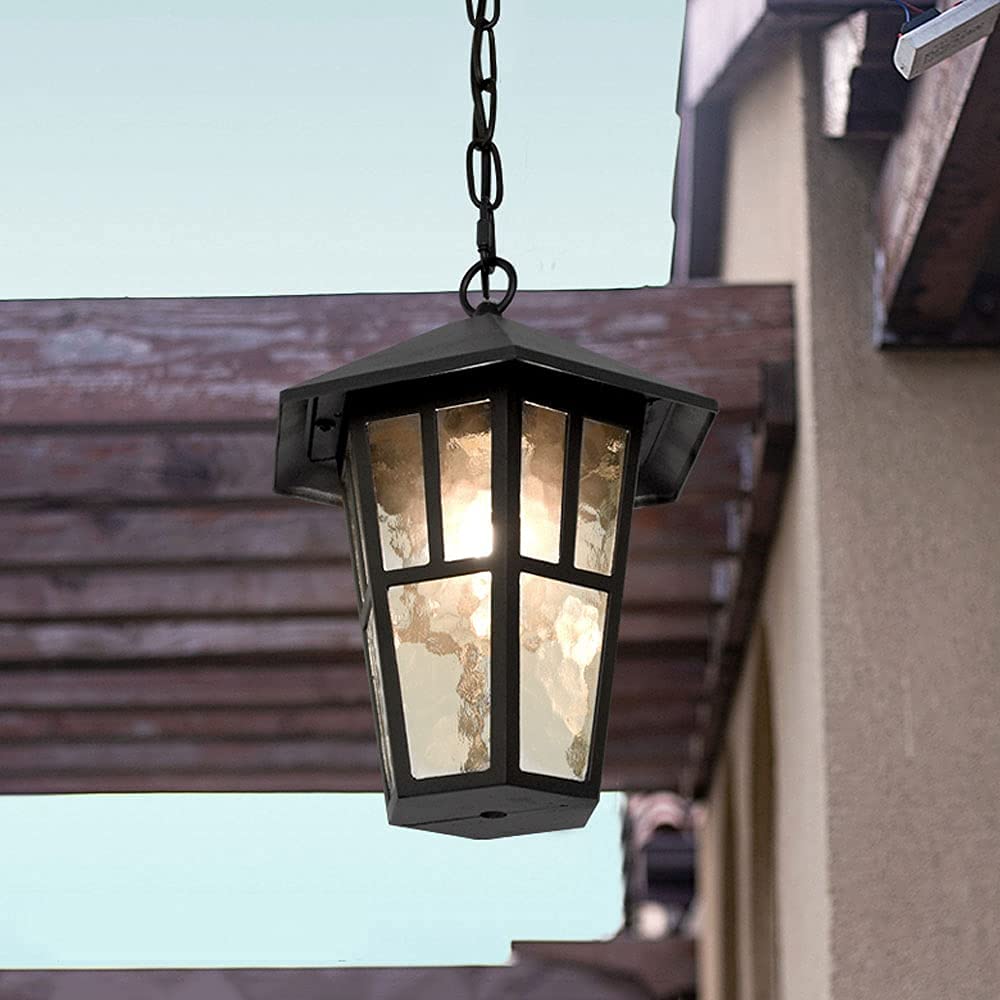 Luminaire suspendu de cour en verre texturé et métal durable E27 - 8