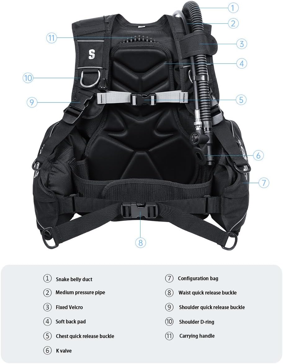 Professional Diving Jacket BCD Scuba Diving Buoyancy Adjustment Vest Regulator, Suitable for Both Men and Women,S