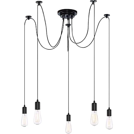 Lampadario Sospensione Edison Regolabile - Nero, 6 Luci, Stile Industriale