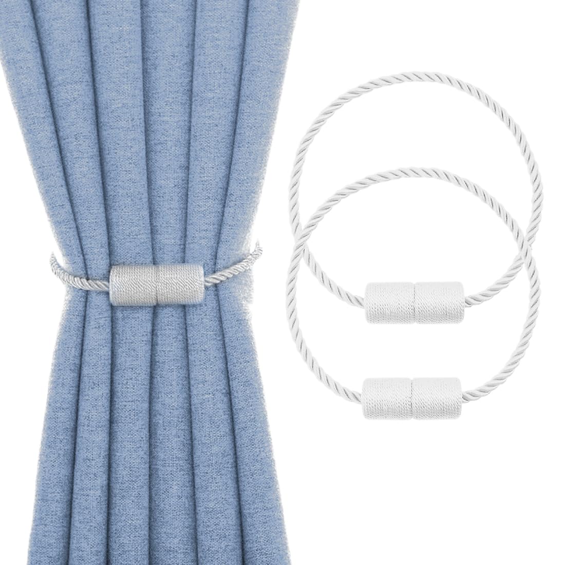 Lot De 2 Embrasses De Rideaux Magnétiques Bohème - Perles Bois Et Corde Élastique - Sans Perçage