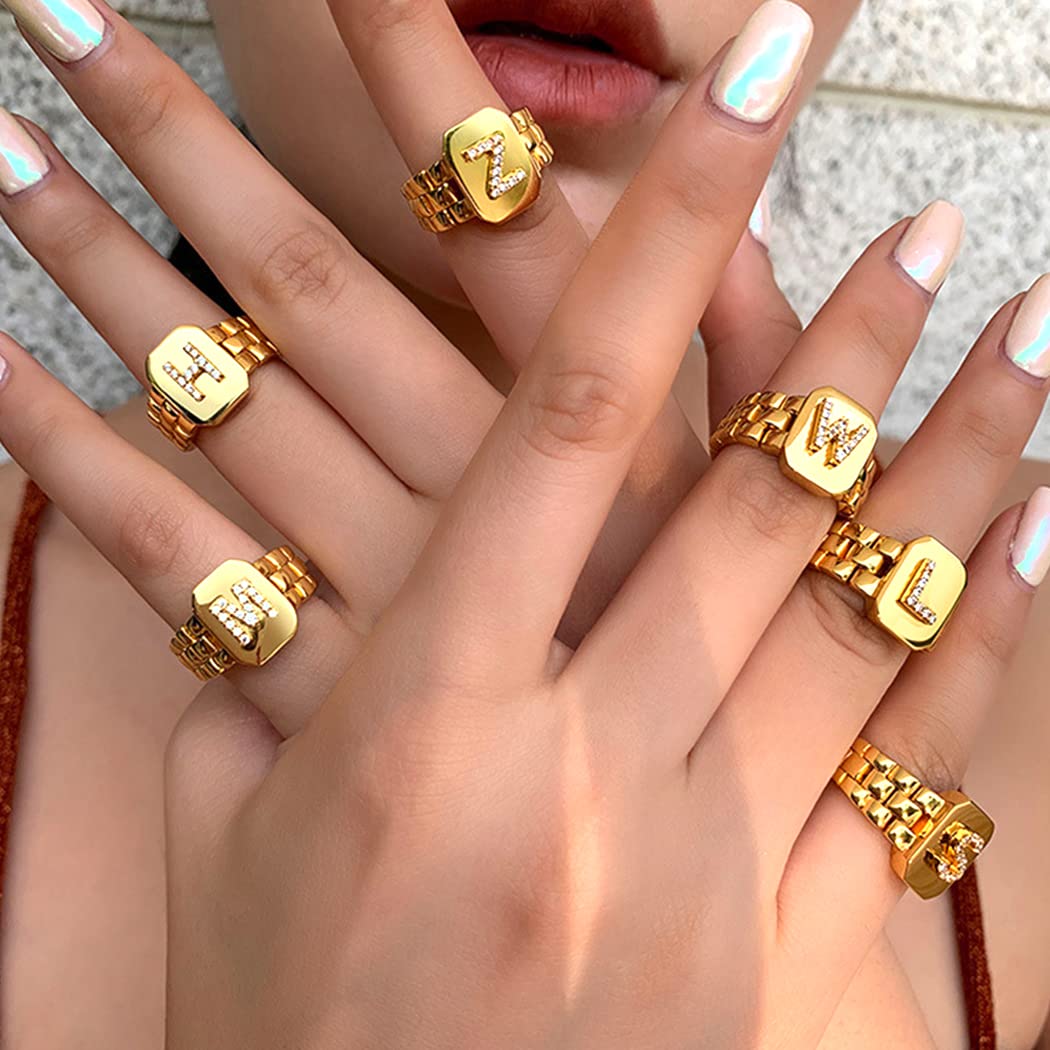 Anillos con Inicial para Mujer, Anillo con Letra Inicial de Oro Grueso para Adolescentes y niñas, Anillos Ajustables con Alfabeto AZ para Mujeres y niñas, joyería chapada en Oro de 18 Quilates