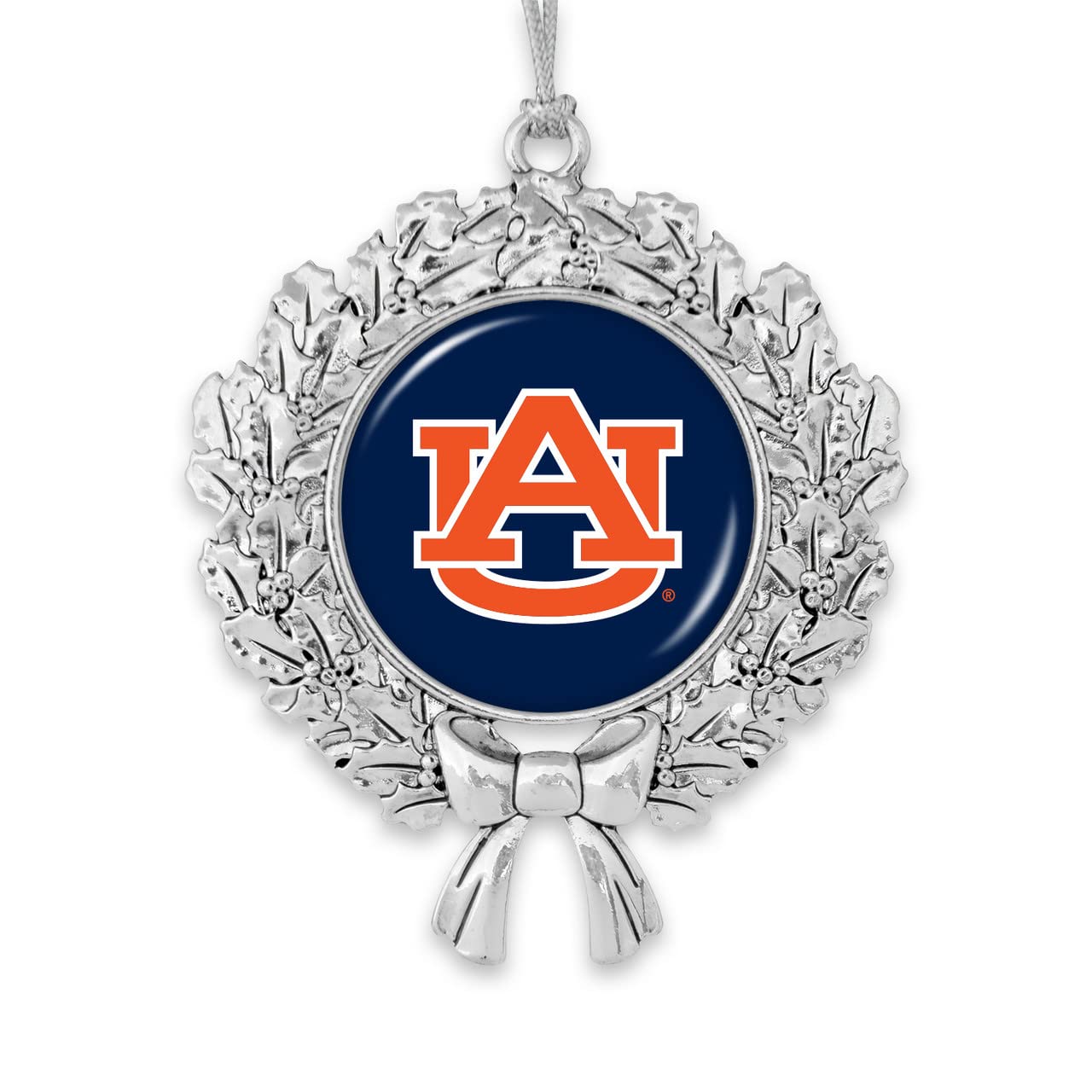 Auburn Tigers Wreath with Team Logo Silver Metal Christmas Ornament Gift Tree Decoration AU