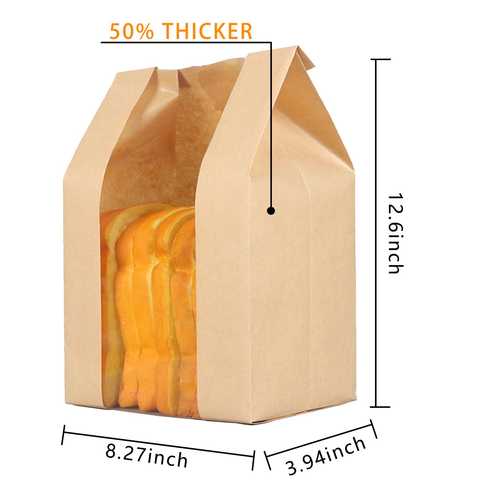 50pcs bread bags for homemade bread sourdough cookie packaging reusable,Sourdough Paper Bread Bags With Window, 50% Thicker A Large Bakery Bags Used for Storage Cookies & Snacks