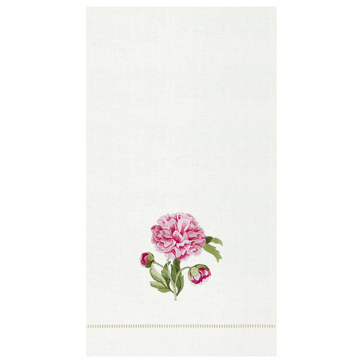 C & F White Hand Towels with Embroidered Pink Peonies (set of 2