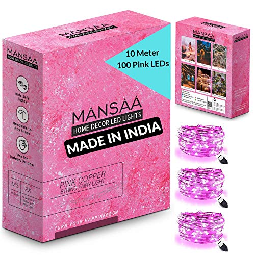 Image of MANSAA M6 USB LED String Light | 10 Meter 100 LEDs | Pink Color | USB Operated | Home Decor LED Light | Pack of 3