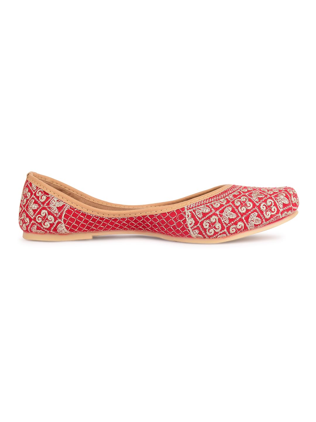 desi colour Flat Footwear/Mojari/Punjabi Jutti/Bellies for Women - Red Embroider-picture-25