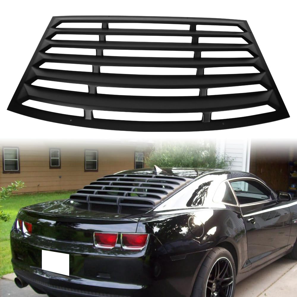 Rear Window Louver, Compatible with 2010-2015 Chevy Camaro, ABS Plastic Unpainted Black Back Window Windshield Sun Shade Cover Vent