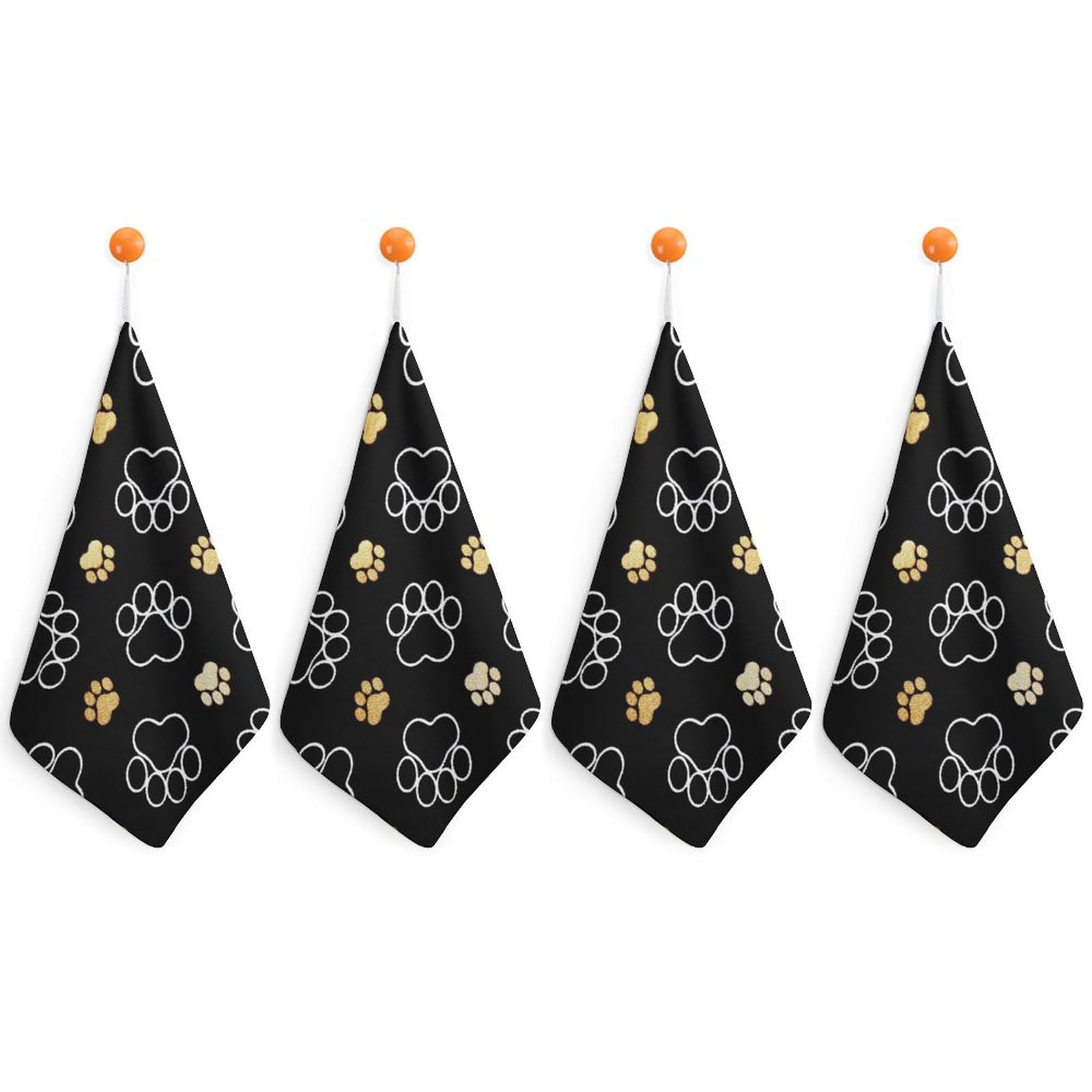 LEDFCVSU 4 Piece Hanging Hand Towels, Dog Paw Prints Small Dry Hand Towel for Kitchen Bathroom