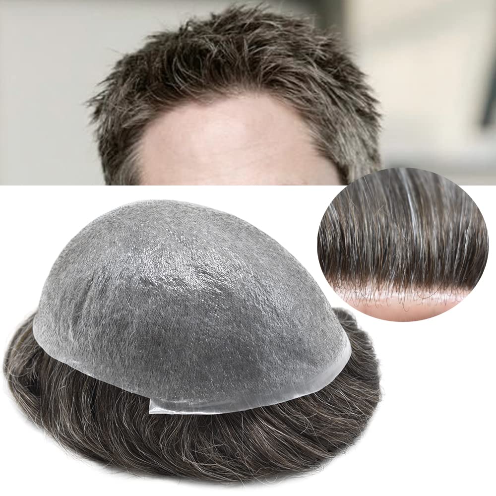 LYRICAL HAIR Piece For Men Ultra Thin Skin V-looped Men Toupee 0.03mm Super Transparent Poly Remy Human Hair Wig Full Pu Hairpiece System Black Brown