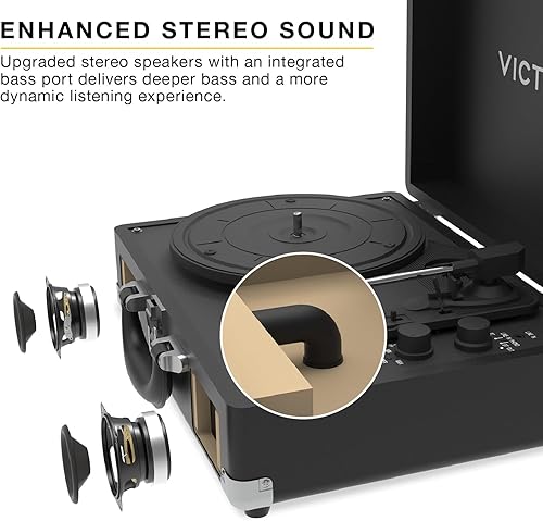 Miniatura 3 de Victrola Journey II (modelo 2025) - Reproductor de discos de maleta con Bluetooth - Altavoces estéreo integrados con graves mejorados, tocadiscos de