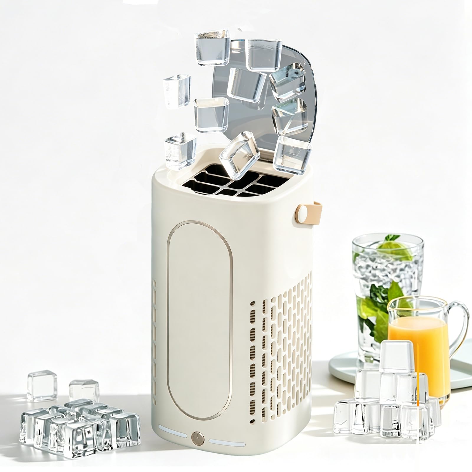 Macchina per il ghiaccio portatile con luce ambientale, 12 V CC, crea 10 cubi in 15-20 minuti, per ufficio, dormitorio, campeggio, veicolo (uso domestico e auto) (bianco)