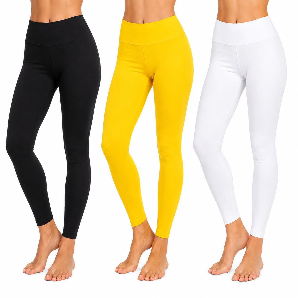Women's High Waist Leggings, Full Length, Yoga Workout Pants, Available in Black, Yellow, and White-image-49