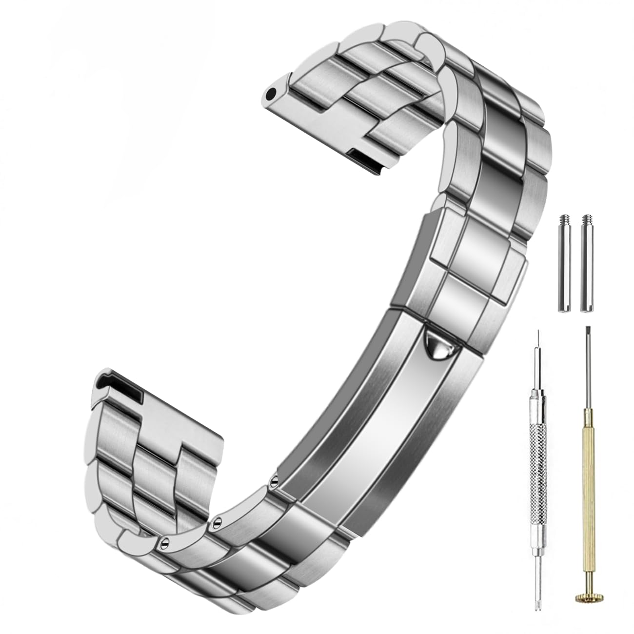 - 20mm 22mm Stainless Steel Watch Band with Solid Diving Clasp, Screw-In Metal Quick Release Jubilee Watch Bands Bracelet Silver Polished Matte Brushed Watch Strap for Men Women