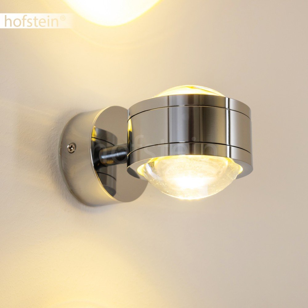 LED Wandlampe Indore, Wandleuchte aus Metall/Glas in Chrom, Wandstrahler 2-flammig mit Lichtkegel, 6 Watt, 600 Lumen, 3000 Kelvin, Innenwandleuchte m. Up&Down-Effekt, für das Badezimmer geeignet