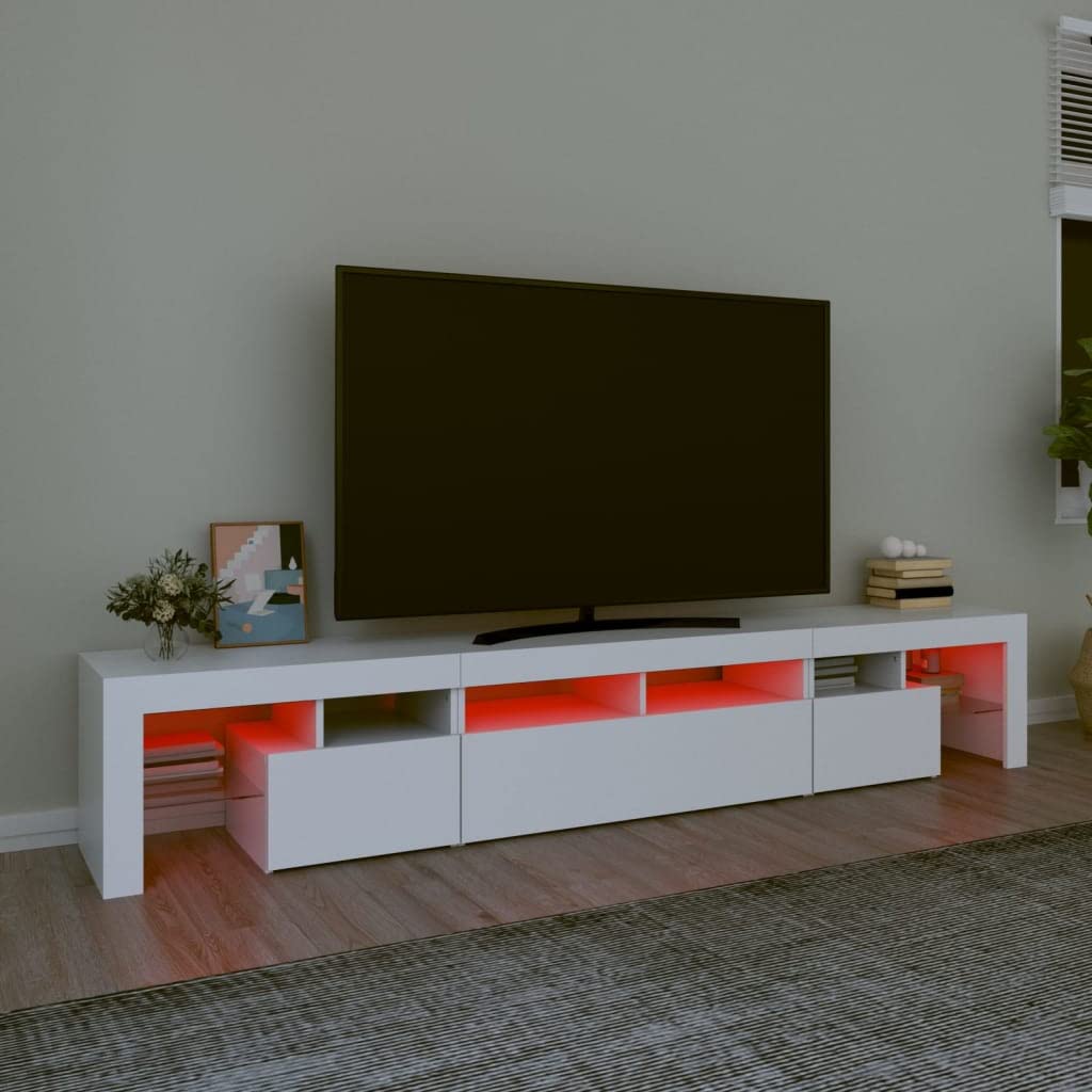 Mobile Porta TV 230 cm con LED Mobile TV Soggiorno 230 cm Armadio per TV Armadietto e Ripiani -Bianco-230 cm