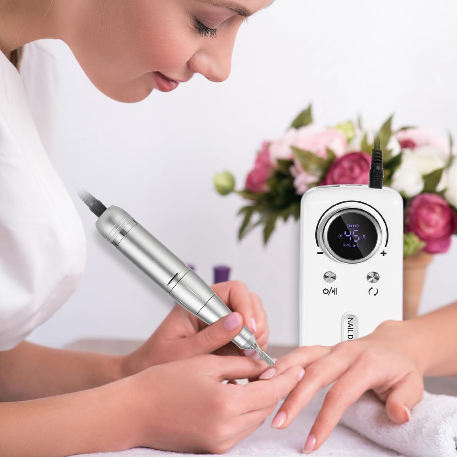 Akku Nagelbohrer Set, 45.000 U/min, kabelloser, ergonomischer, wiederaufladbar, für Gel Maniküre, Pediküre, Salon und Heimgebrauch, wiederaufladbares Nagelkunstwerkzeug