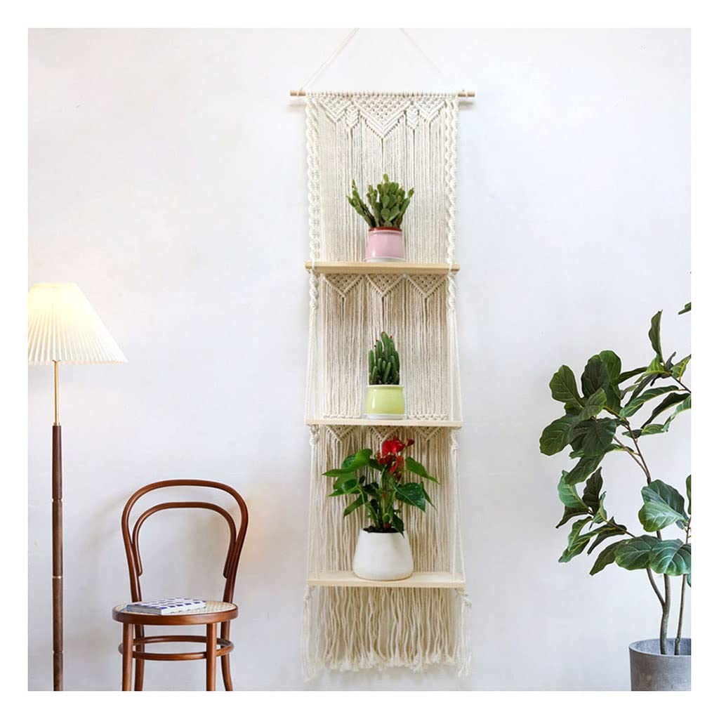 Tapices Macramé Tapiz Tejido a Mano de Estilo nórdico con Estante de Tres Capas, decoración de Pared Creativa