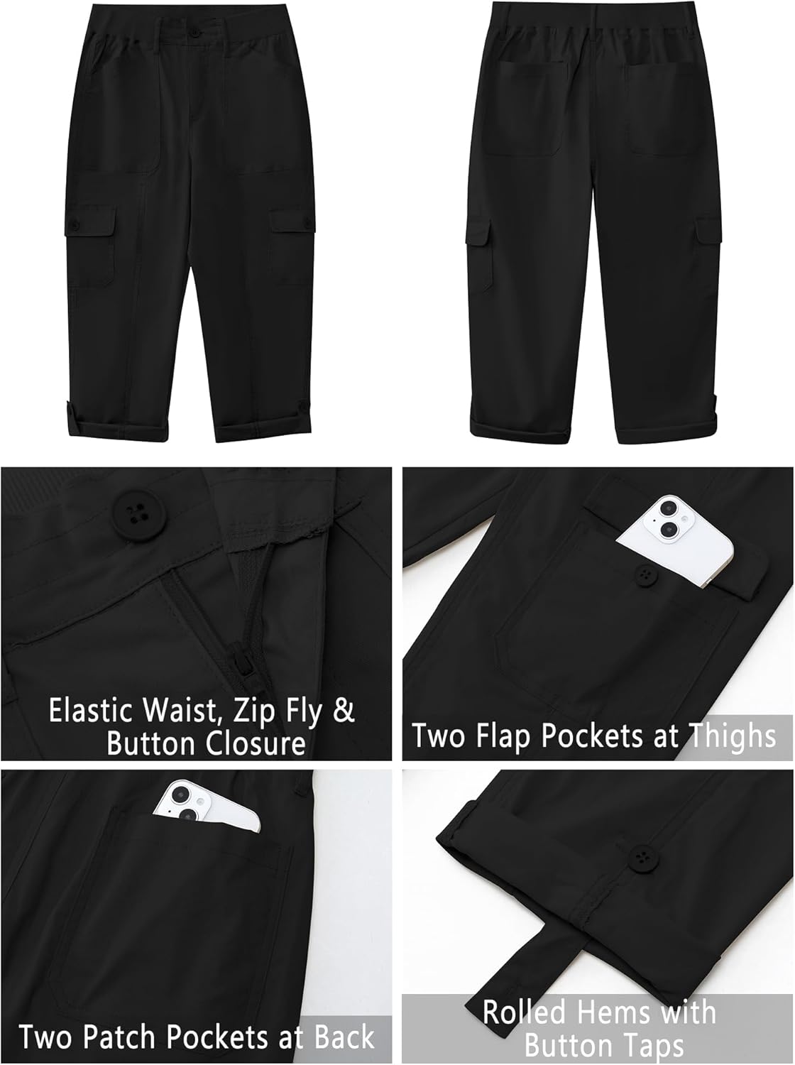 GRAPENT Cargo Capri Pants for Women High Waisted Relaxed Fit Elastic Knit Waist Casual Capris Trousers Cropped Pants - Image 7