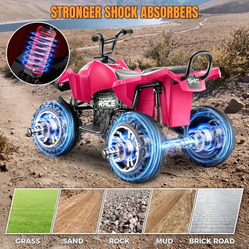 Image of Hikole XL 24V ATV, 4 Wheelers for Kids Ages 6-14, 2 Seater, Rosy | Iron Frame, 4x100w Power Wheels, 24''Spacious Seat, Spring Suspension, Music, LED Lights