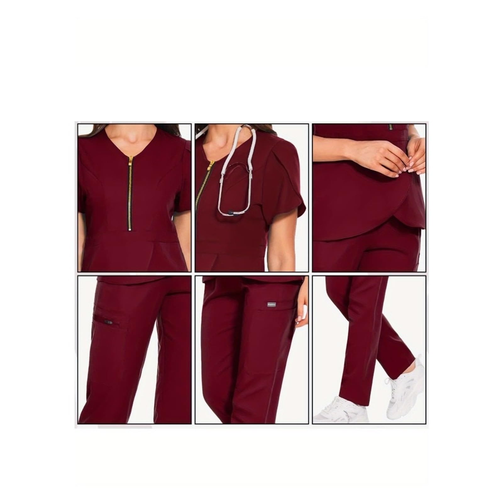 Uniformes Sanitarios Mujer Conjunto de Uniforme médico for Mujer con Cremallera, Camiseta y pantalón de enfermería, diseño Moderno y Liso.